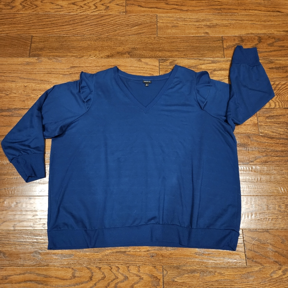 TORRID Lt Weight French Terry V-Neck Ruffle Shoulder Sweatshirt - Size 5